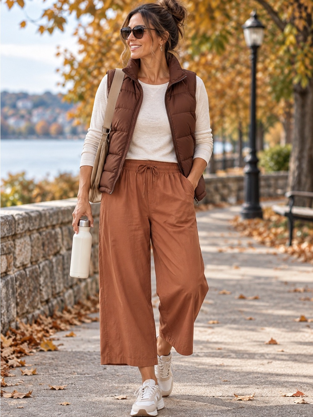 Old Navy Women's Light Terracotta Clay Stretch Tech Wide-Leg Drawstring Pants L